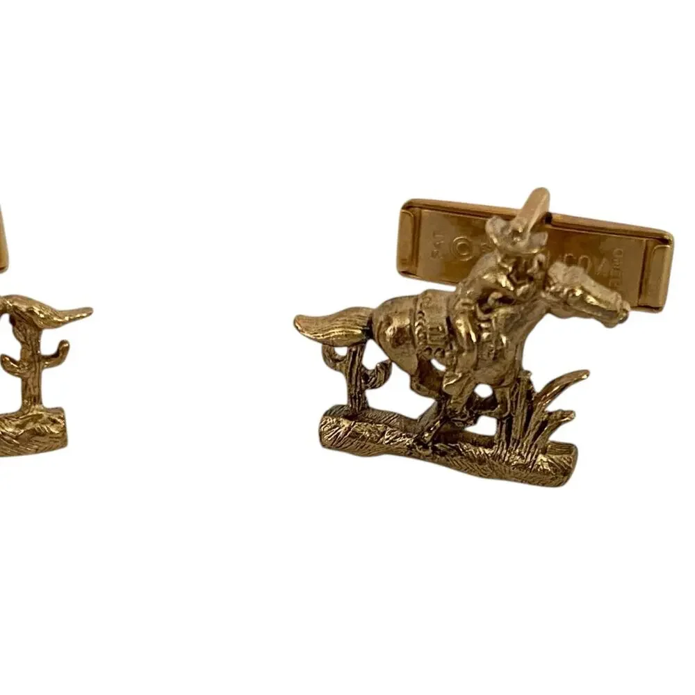 Sarah Coventry Cowboy Cufflinks Horse Gold Tone Pony Express 0.75